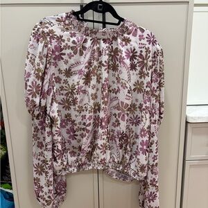 Free People Plum and Brown Floral Blouse